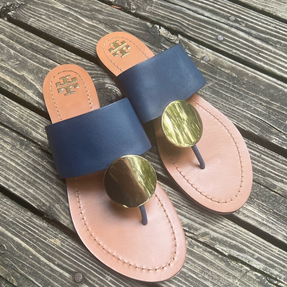 Tory Burch navy blue patos disk sandal size 9